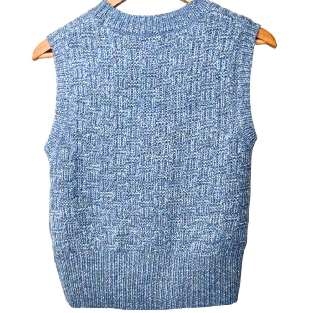 Topshop Blue Marl Basketweave Knit Sweater Vest Wool Blend US 4-6 Small - Picture 5 of 8